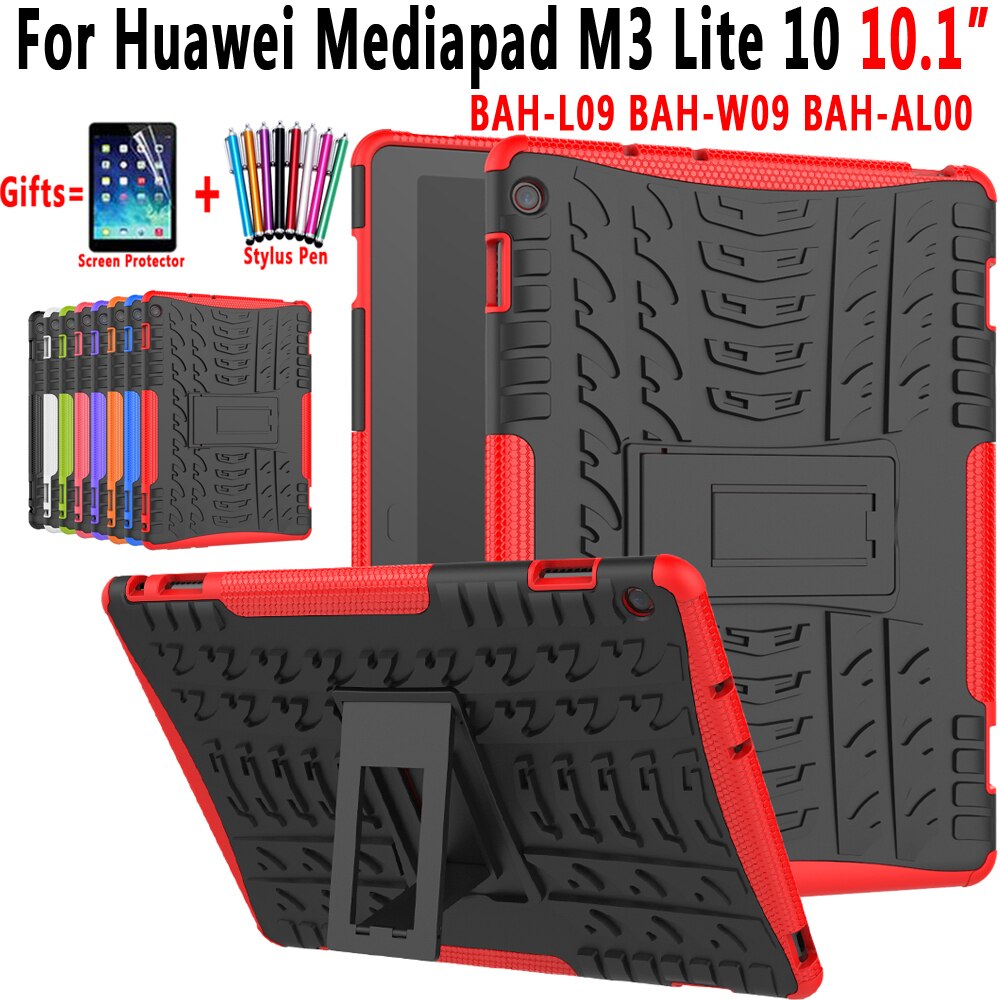 Etui til huawei mediapad  m3 lite 10 10.1 bah -w09 bah -al00 bah -l09 cover 2 in 1 hybrid robust holdbar silicium coque funda