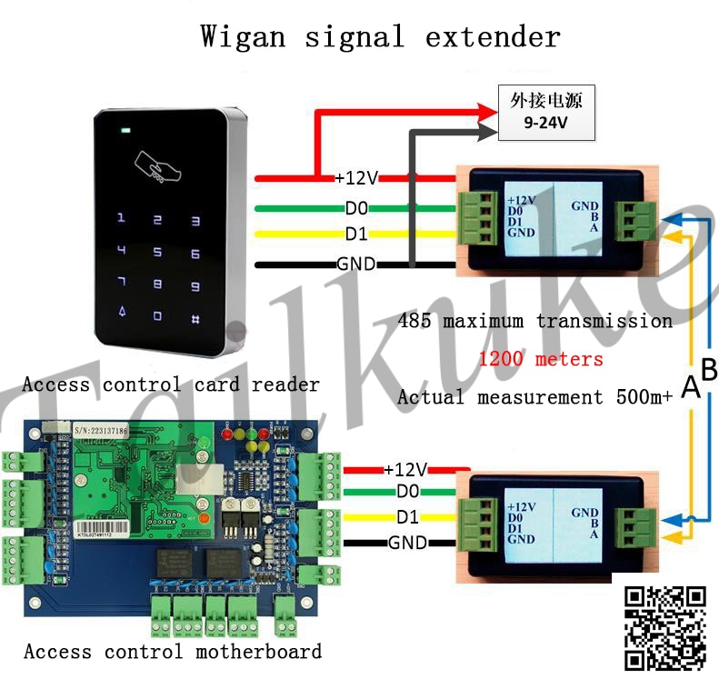 2pcs Transceiver function Wiegand Wiegand Signal Extender / Wiegand to 485 Converter, Automatically Recognizes All WG Formats