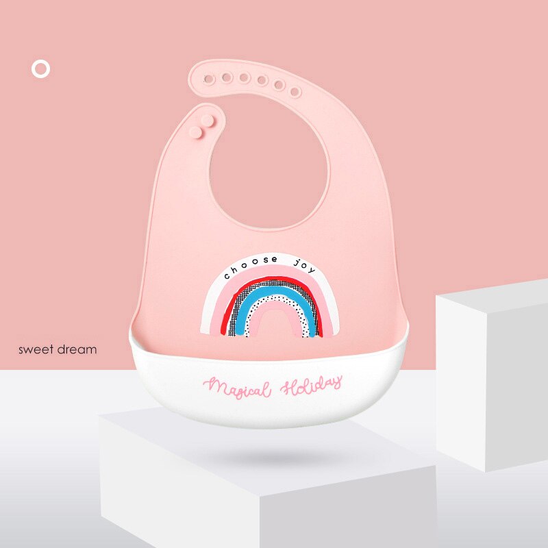 Karikatur Regenbogen Wasserdichte Silikon Baby Lätzchen Mit Tasche Weiche Kleinkind Baby Fütterung Sachen Einstellbare Lätzchen: 05