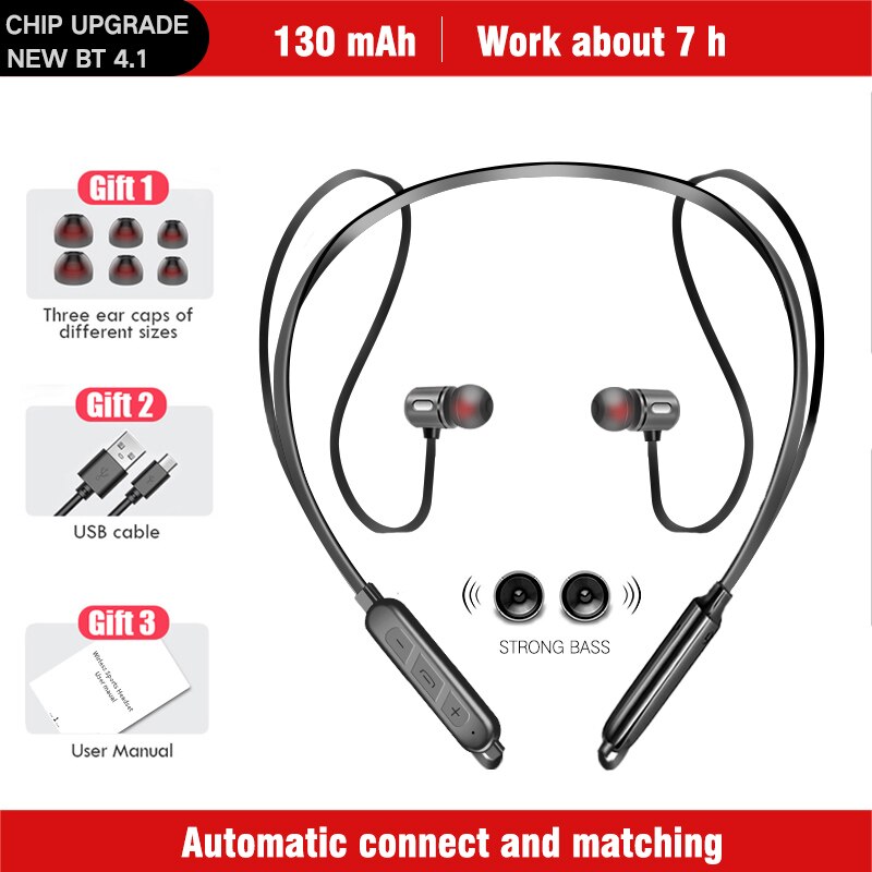 Fbyeg trådløs høretelefon bluetooth magnetisk halsbånd headset stereo hovedtelefoner vandtæt sports øretelefon med støjreducerende mikrofon: Sølv