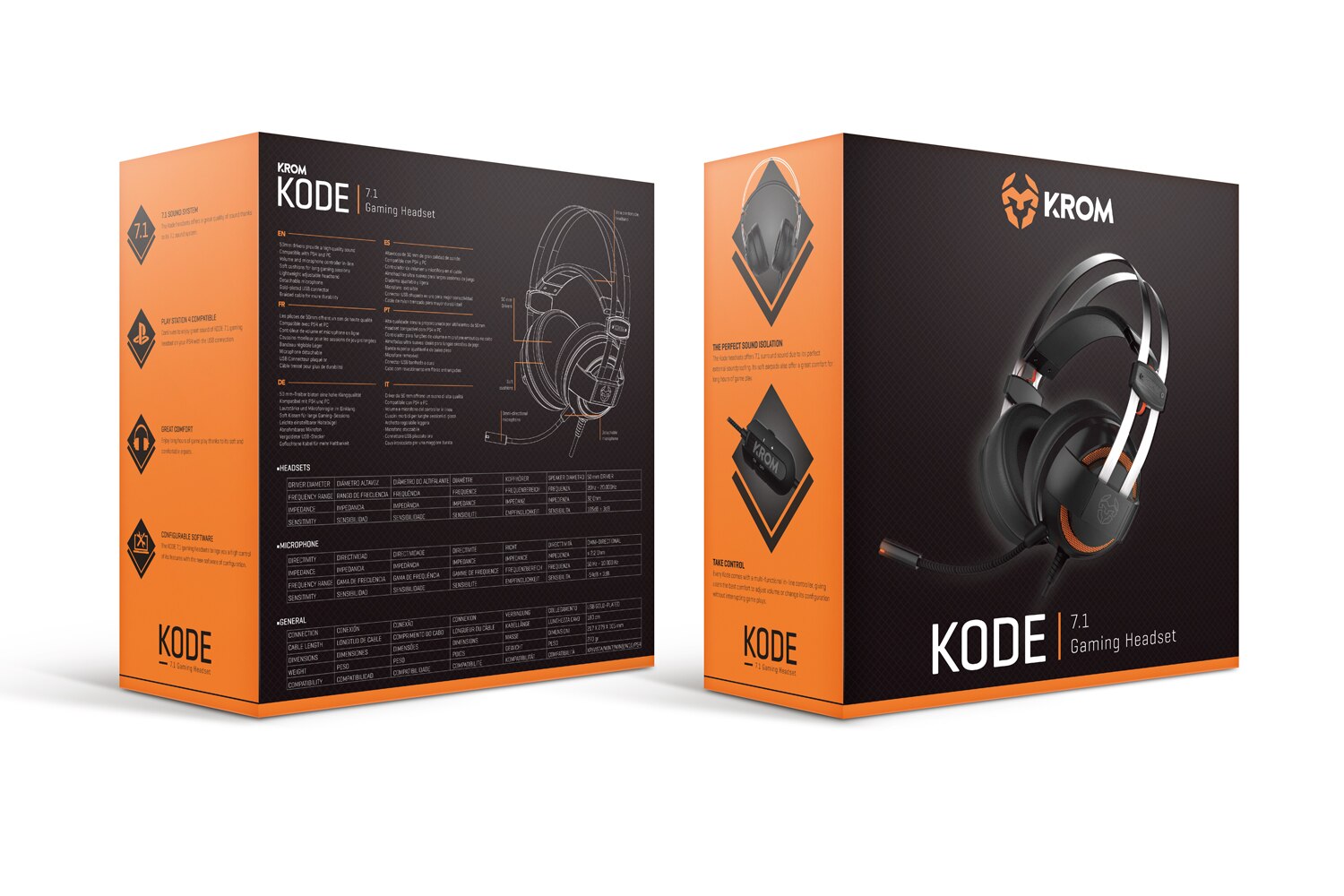 Auricular Gaming KROM Kode 7.1 Virtual Cascos con Microfono Pc Ordenador Juegos