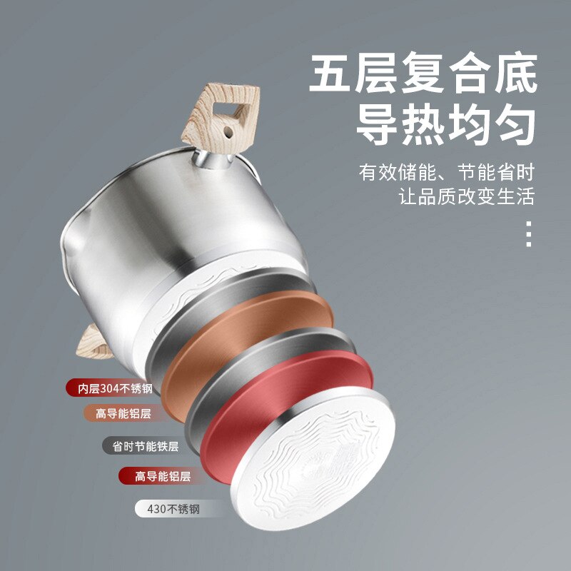 Fast thermal conductivity, stainless steel soup pot, thick double bottom soup pot, no stove