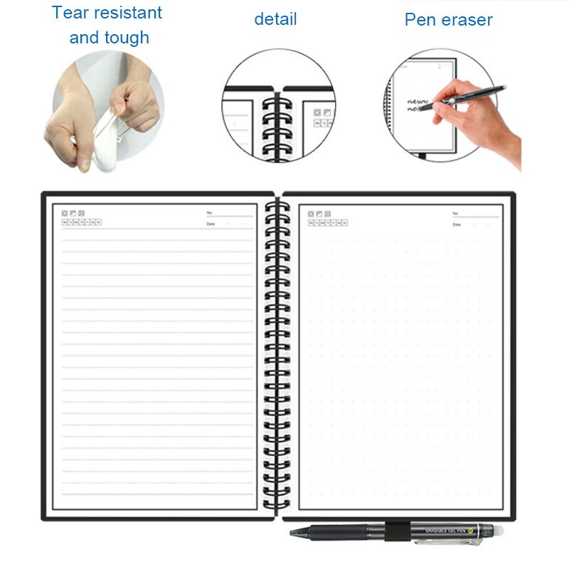 A5/B5 Smart Reusable Erasable Notebook Paper Wave Cloud Erase Notepad Lined with Pen NC99