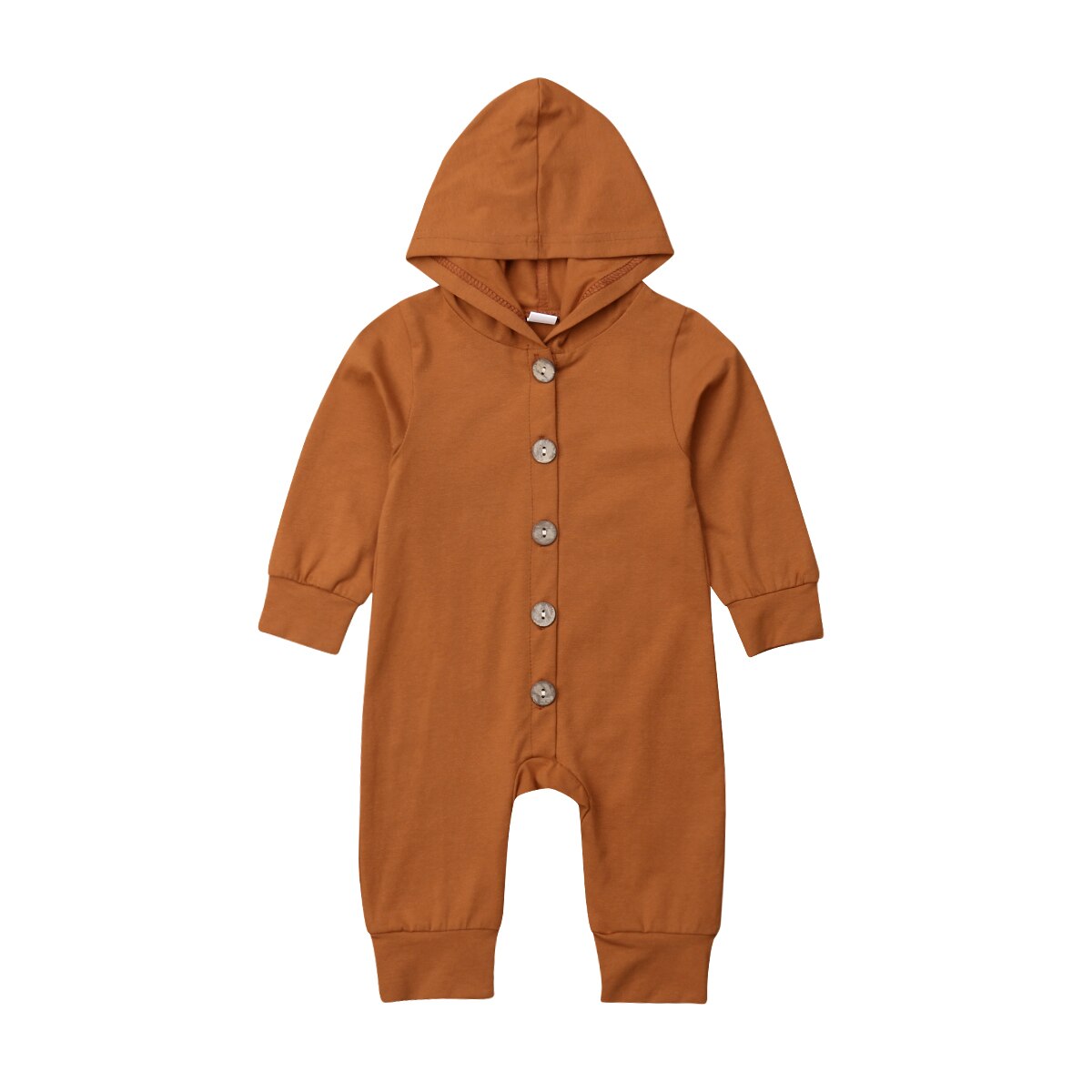 pudcoco Newborn Baby Boys Girls Unisex Autumn Solid+Striped Rompers Baby Kids Cotton Cute Clothes Romper Hooded Jumpsuit Outfits: Brown / 12M