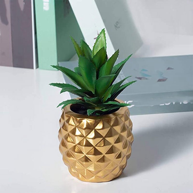 Artificial Potted Succulent Plants Set, Faux Succulents in Pots Home Decor (Gold)