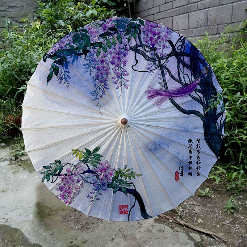 Lilla farve håndlavet olieret papir paraply bambus træ parasol kvinder klassisk japansk kinesisk bryllup hængende