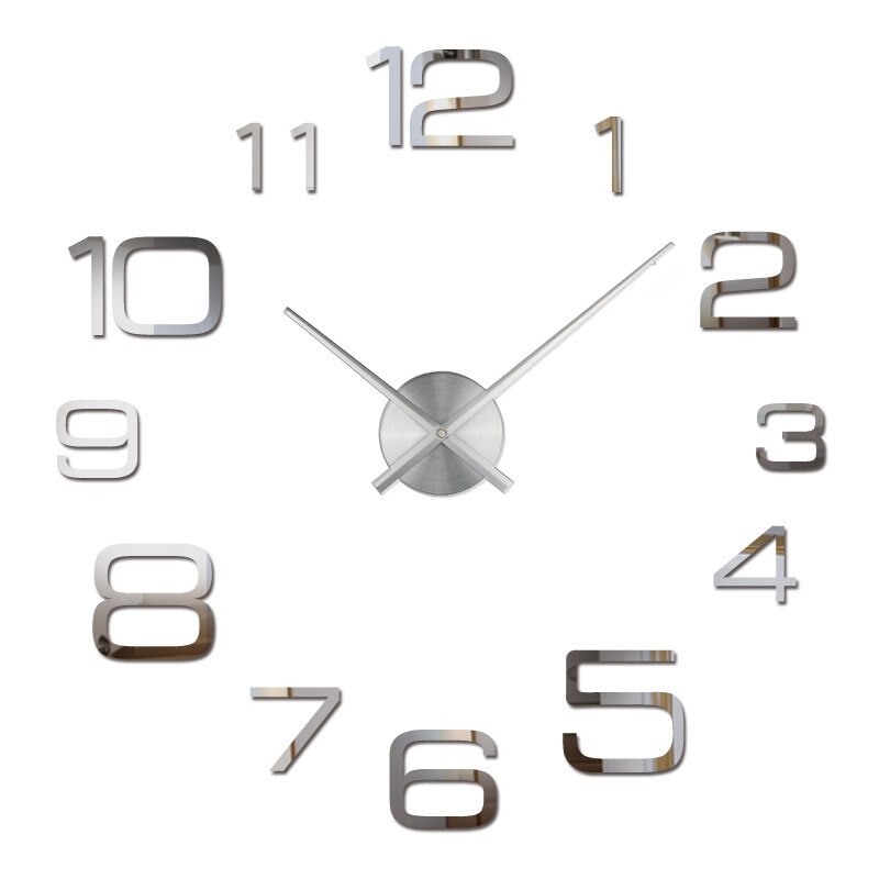 reloj de pared para decoración del hogar, Relojes de pared con espejo grande, Relojes de pared de moderno, pegatina de pared Diy, único, reloj de: Silver