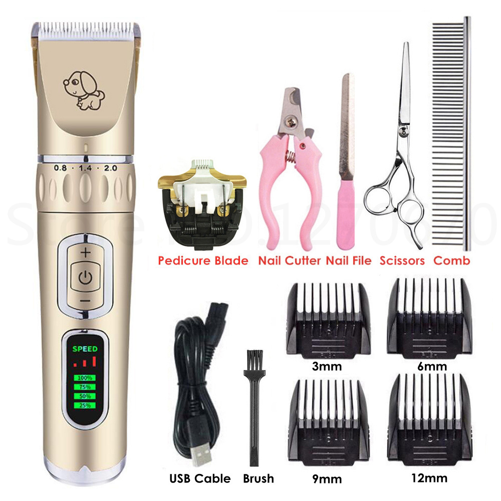 Hundeklippere kattehårklipper pleje dyr kæledyrsbarbermaskine trådløs lydløs hundehårtrimmere fjerner usb elektrisk hårklippermaskine: Guld k værktøjssæt