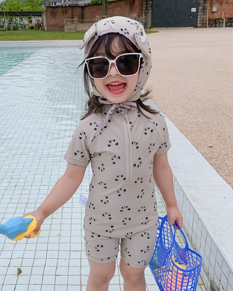 Maillot de bain imprimé Panda pour bébé garçon et fille, ensemble 2 pièces avec bonnet, pour enfant en bas âge de 1 à 7 ans: 2 / 7T