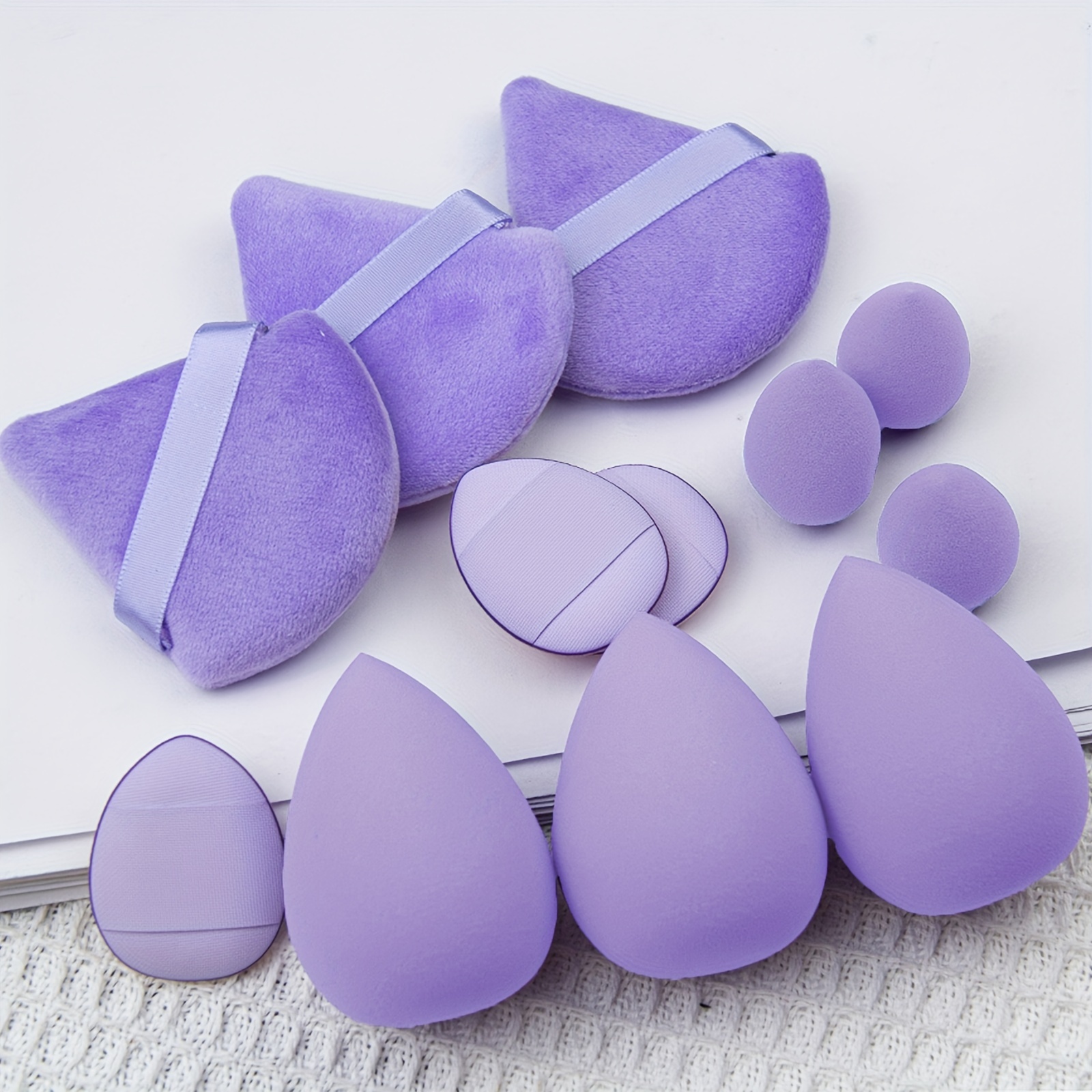 Ensemble combiné d'outils d'éponge de maquillage 12 pièces-œuf de beauté doux et bouffée de maquillage triangulaire et Mini coussin d'air, outil de maquillage pour novice: Violet