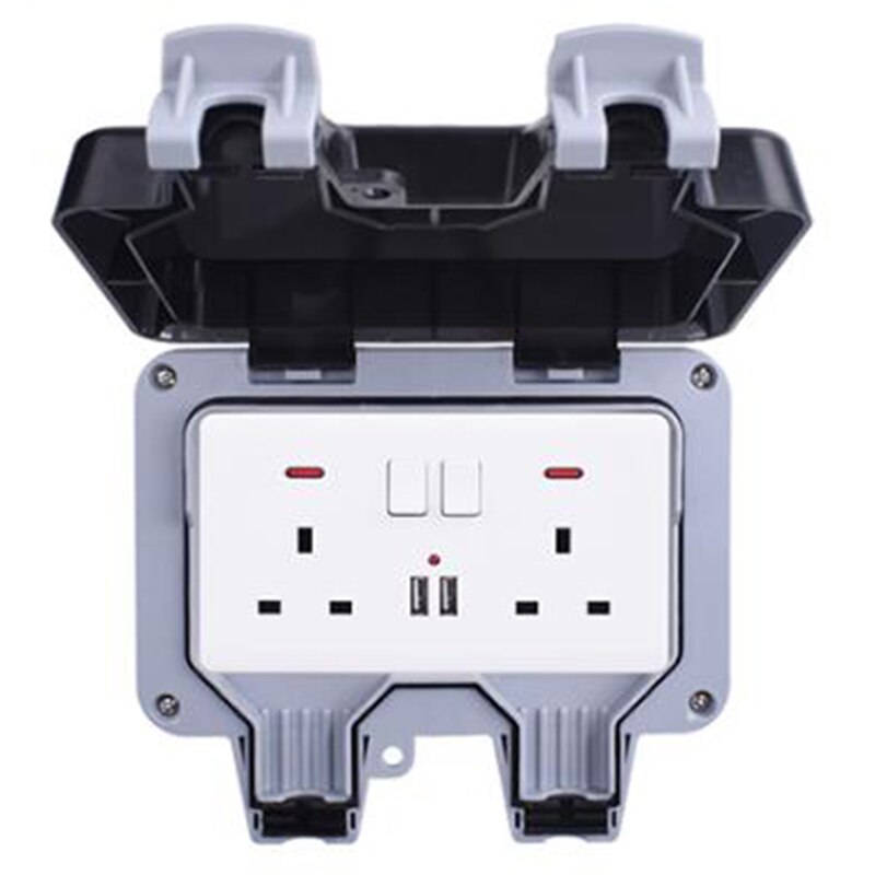 -IP66 étanche boîte extérieure prise murale 13A Double universel/royaume-uni prise commutée avec Port de charge USB prise britannique