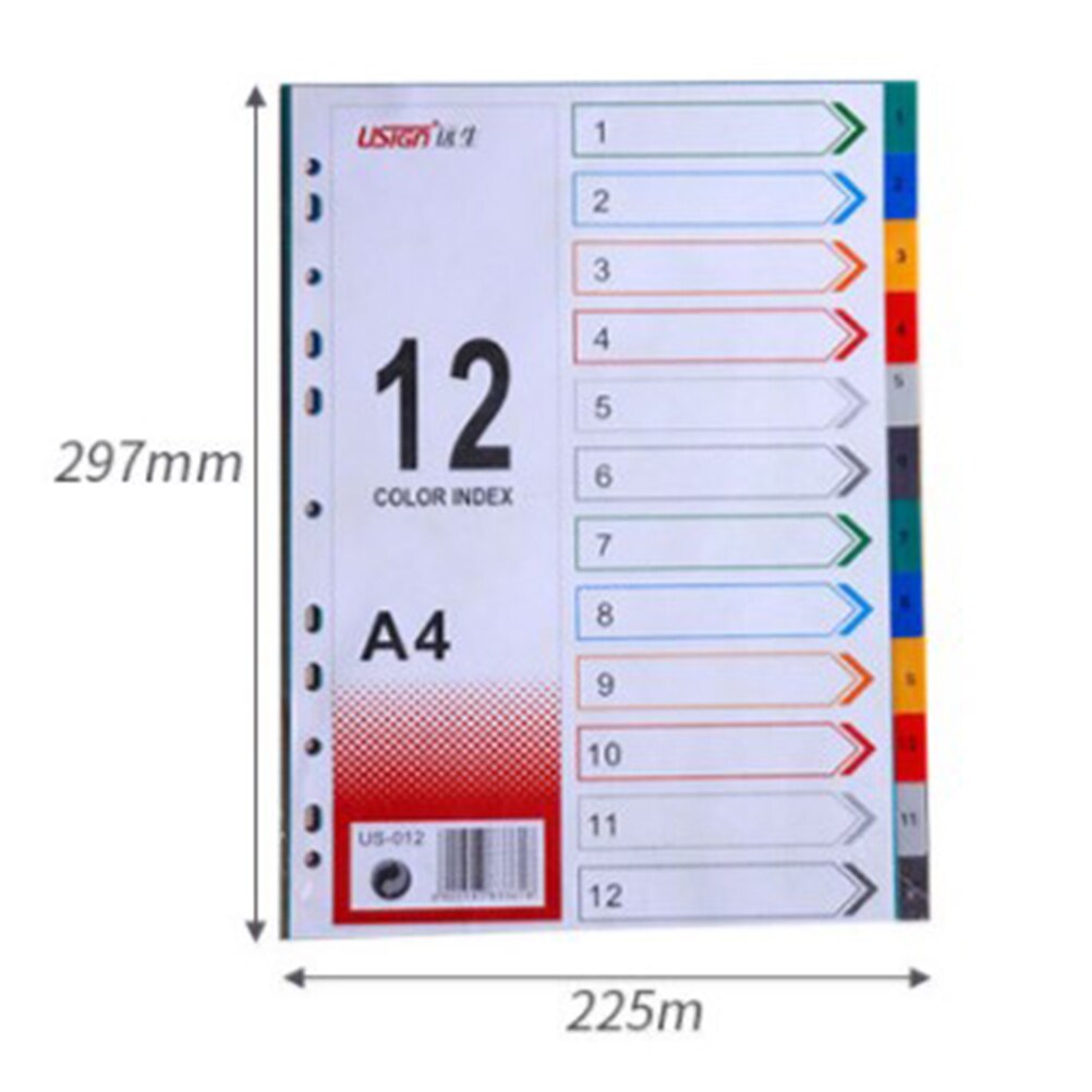 12Pcs Page Divider Colorful Classification Page Tab for Notebook Memo (A4)
