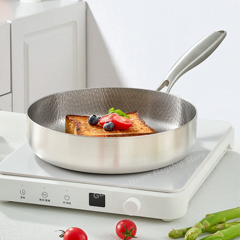 Sartén de acero inoxidable de titanio, Wok antiadherente, olla sin recubrimiento, sartén para carne de huevo, Cocina de Inducción para el hogar, estufa de Gas, utensilios de cocina