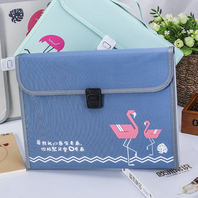 A4 File Folder Cute Flamingo Expanding Wallet Box 13 Layers Document Bag Large Storage Filing Products Fichario Padfolio Case: Blue