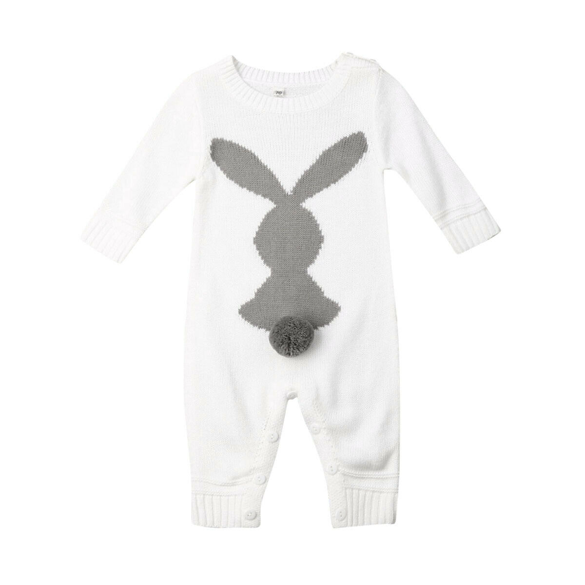 0-24M Neugeborenen Hase Wolle Strampler Winter Kleinkind Baby Junge Mädchen Kaninchen Gestrickte Strampler Wolle zur Seite fahren Gesamt Outfits: Weiß / 12m