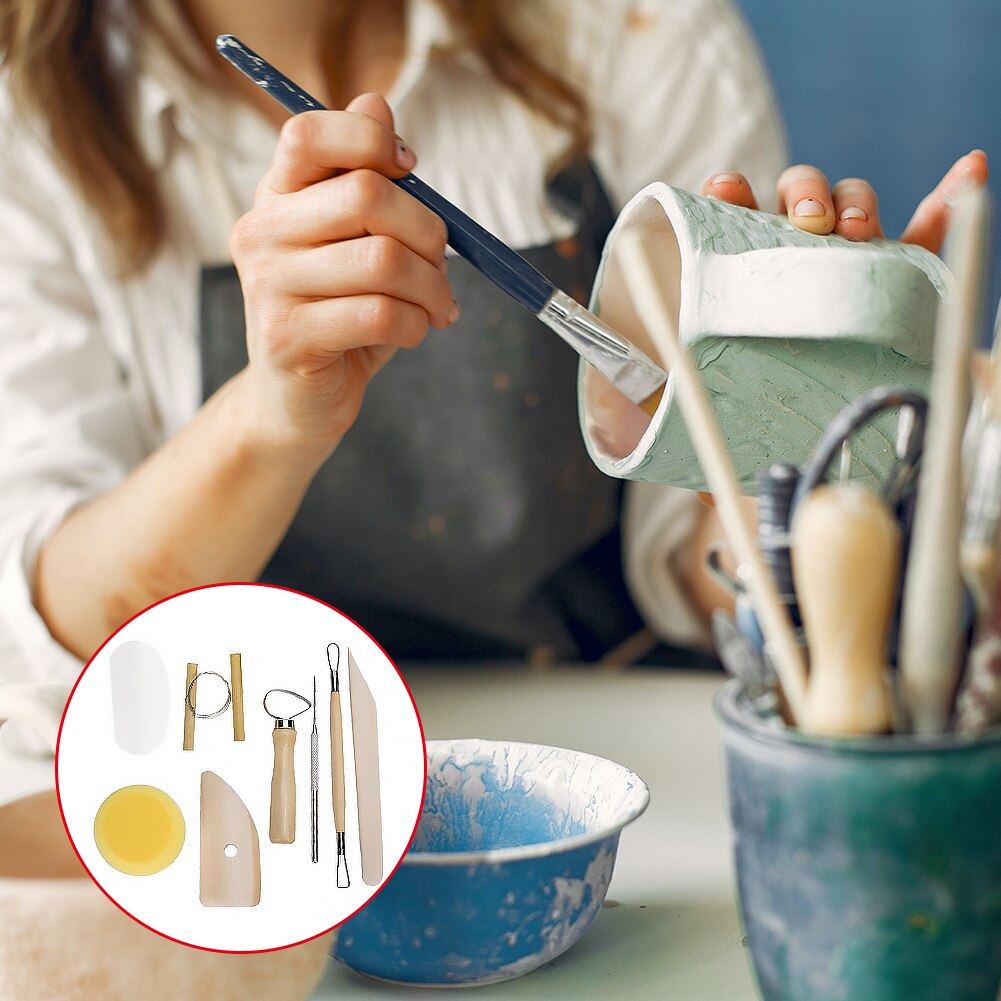 8pcs Clay Ceramics Molding Tools Set Pottery Clay Kit DIY Sculpting Set Carving Modeling Tools Kit Handle For Wooden Sculptures