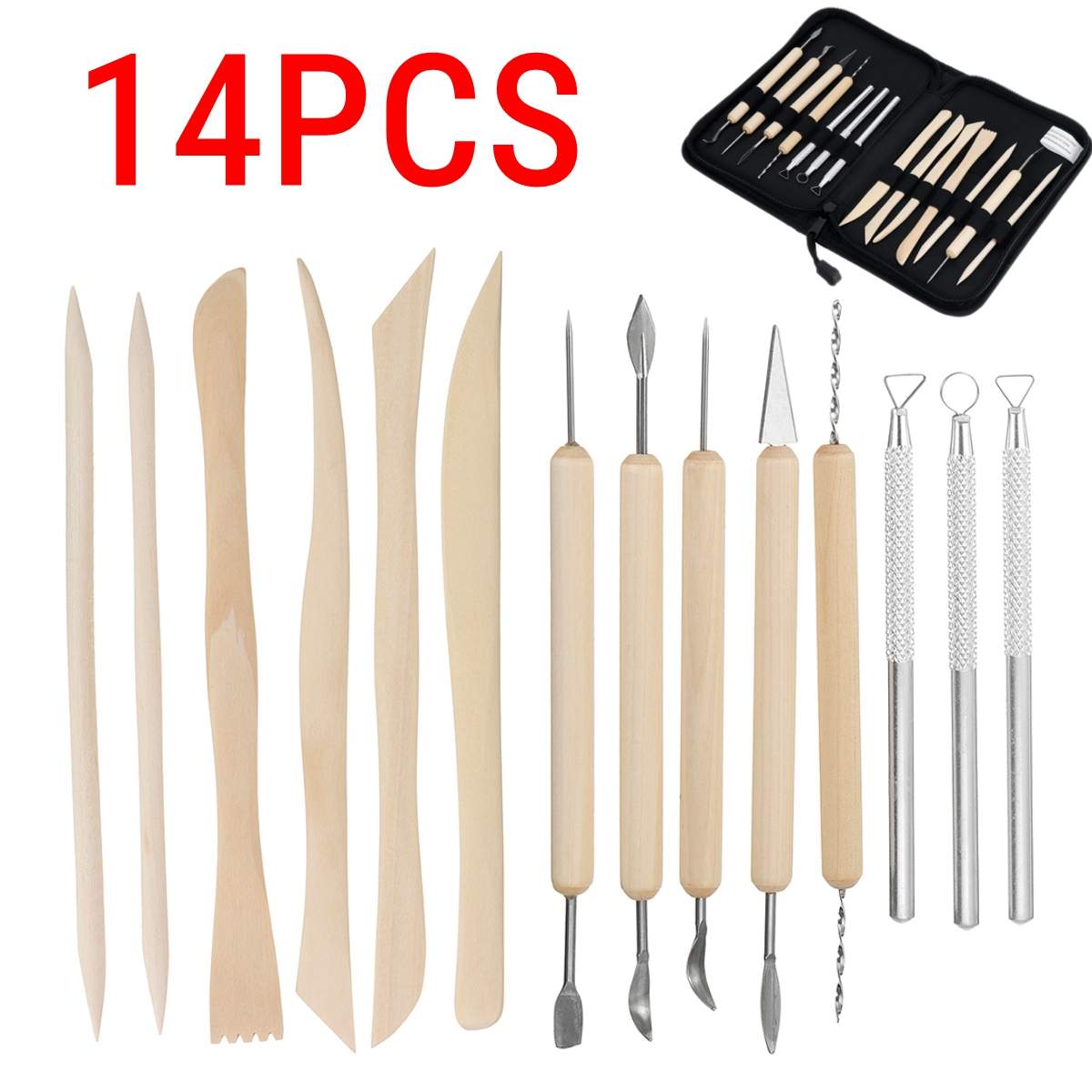 61PCS Ceramic Clay Tools Set Polymer Clay Tools Pottery Tools Set Wooden Pottery Sculpting Clay Cleaning Tool Set tool sculpture: 14PCS