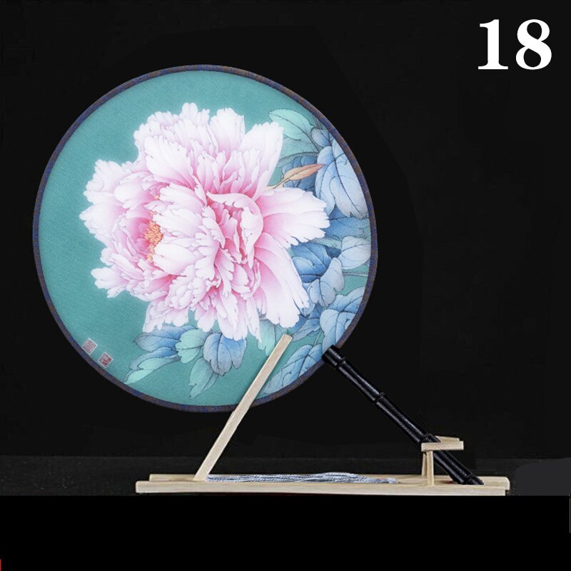 Hanfu Circular Fans Vintage Tassel Long Handle Ancient Chinese Style Court Dancing Round Fan Classical Printed Wedding Round Fan: 18