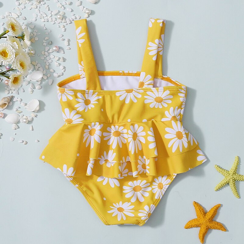 Sommer Kleinkind Baby Mädchen Bademode Nette Gänseblümchen Druck Quadrat Kragen Ärmellose Badeanzug Kleinkind lässig Badeanzug Bademode