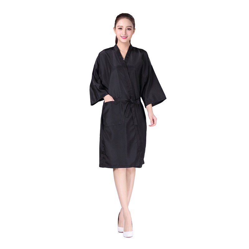 Kimono pour Salon de coiffure, 1 pièce, Robe coupe de cheveux, Robe, beauté, SPA, hôtel, barbier, vêtements enveloppés pour invités: A008-Black