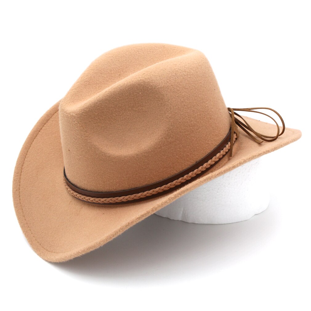 Mistdawn kvinnor män ullblandning western cowboyhatt bred brätte cowgirl ridkeps vinter brun hattband storlek 56-58cm: Kaki