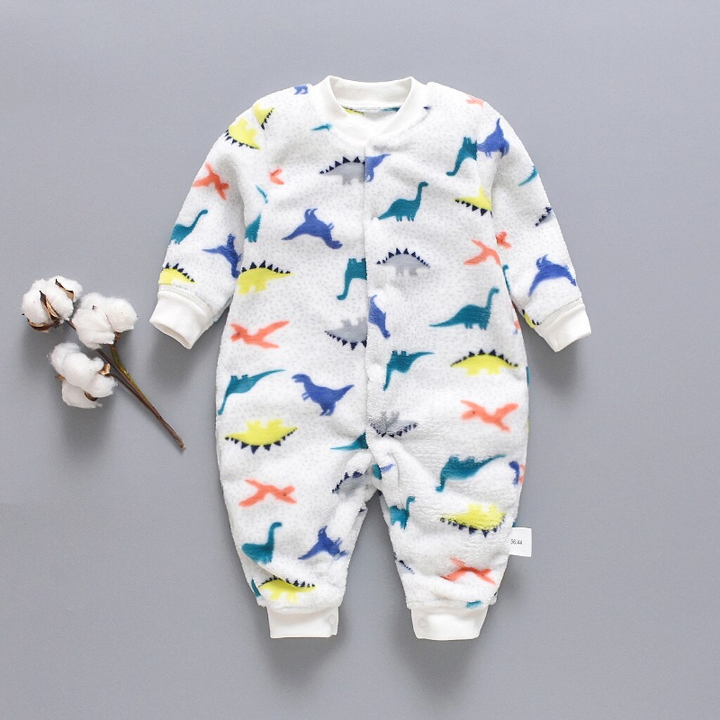 Vêtements d'hiver motif dinosaure pour bébés | Barboteuse, en molleton, chaude, combinaison pyjama doux, 3-18M, pour filles et garçons