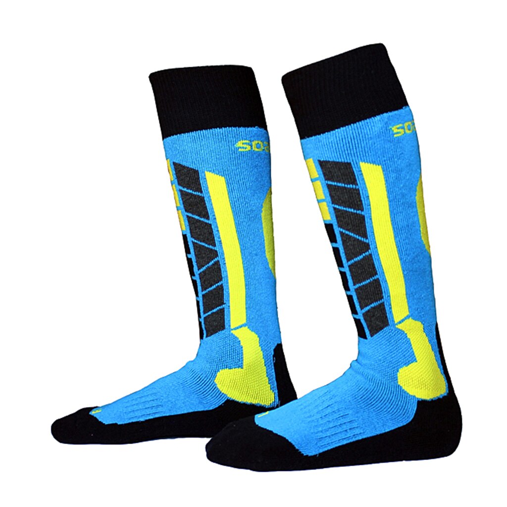 Unisex kinderen volwassenen gewatteerde wintersport thermische prestaties ski snowboard sokken sportsokken thermosokken beenwarmers sokken: Blauw zwart  eu 31-34