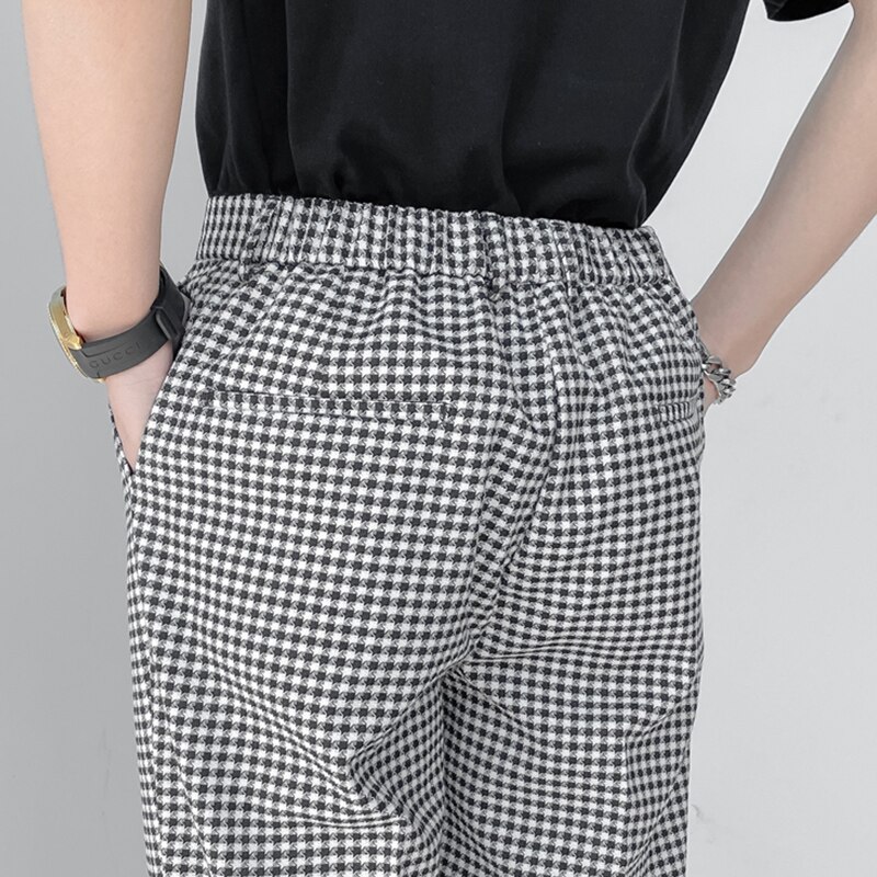 Pantalones de traje de pata de gallo para hombre, pantalón corto informal de estilo británico, cintura elástica, a la , para Social, Classique