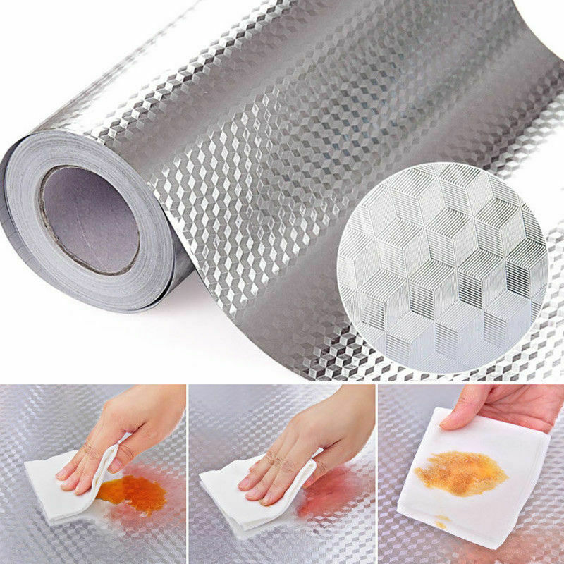 Køkken selvklæbende vandtæt aluminiumsfolie oliebestandige klistermærker vægbord køkkenskab vægklistermærke vægbordindretning
