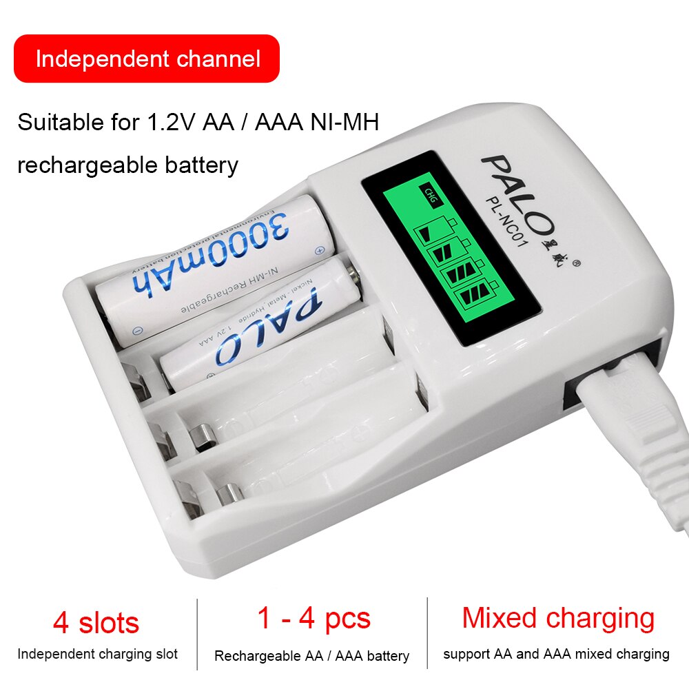 Palo 1.2v aa nabíjateľná batéria  + 1.2v aaa nabíjacie batérie s inteligentnou aa nabíjačkou batérií pre 1.2v ni-mh aa aaa batérie