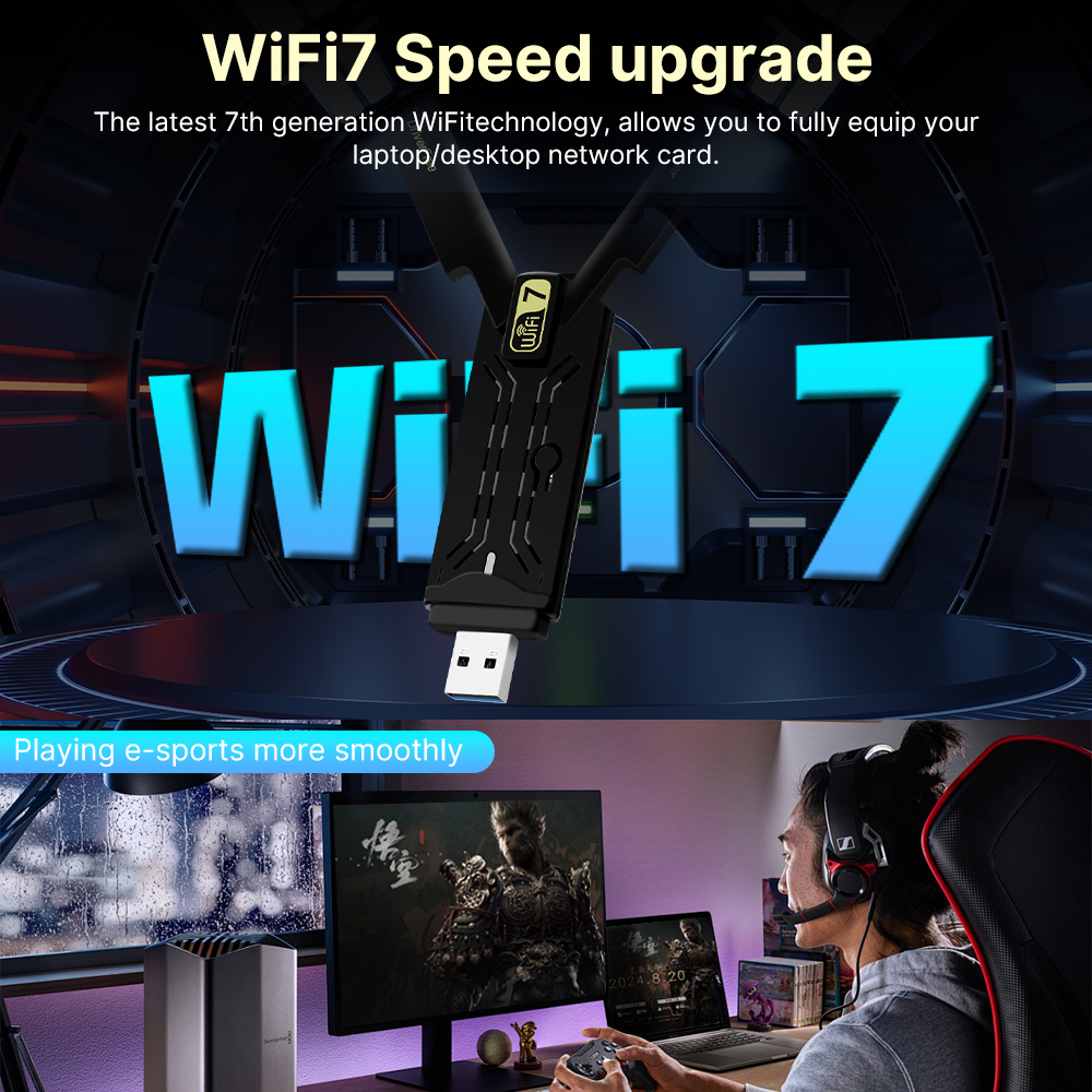 USB 3.0 WiFi 7/WiFi 6E BE6500 AX5400 Wireless Adapter 2.4G&5G&6G Tri Band Wi-Fi 802.11BE Network Card For Win10/11 Driver Free