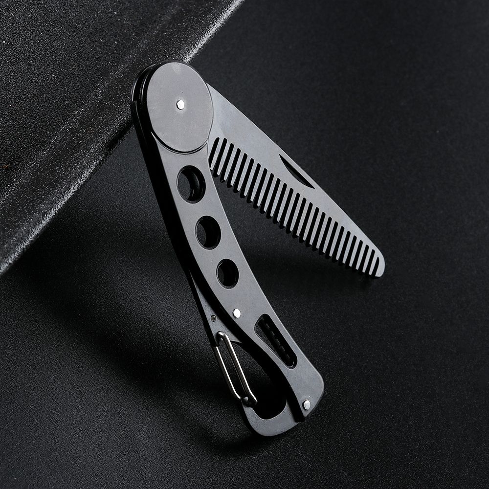 Peigne à barbe pliable en acier inoxydable pour hommes, brosse à cheveux, moustache, beauté, peigne de coiffure antistatique