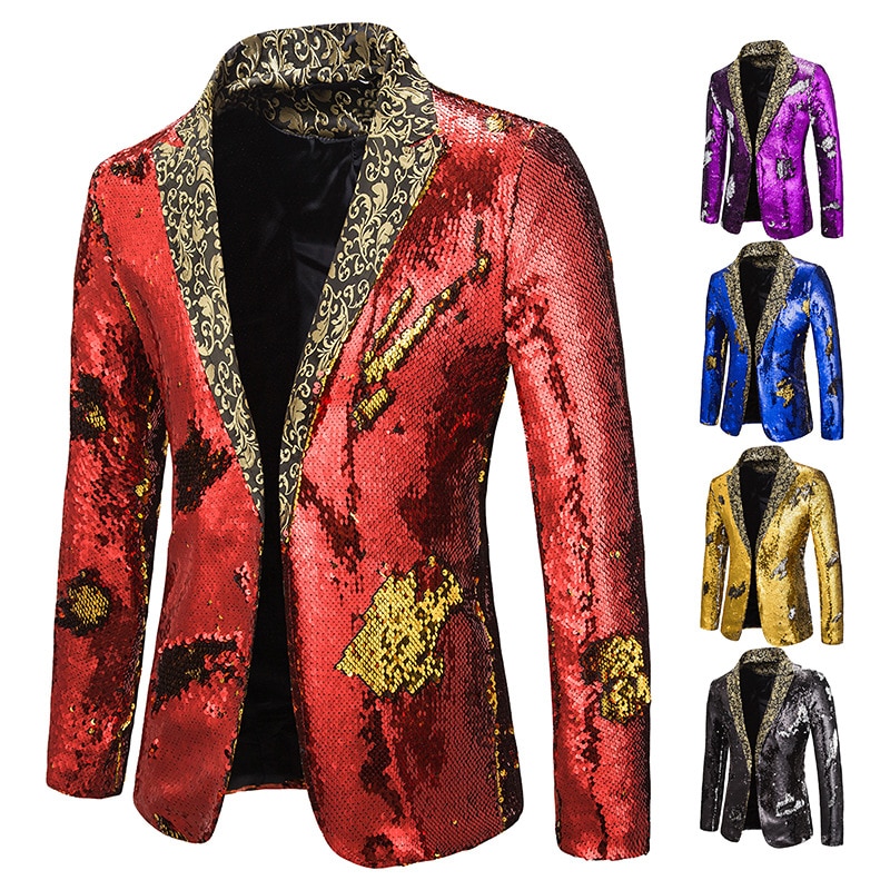 Men's Sequin Suit Jacket - Single Breasted - Full Sleeve - Notched Collar - Stage Performance