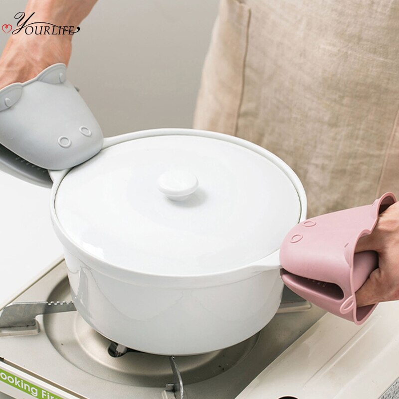 OYOURLIFE Cartoon Silicone Microwave Oven Gloves Oven Mitts Thickened Heat Resistant Slip-resistant Kitchen Gloves Pot Holder