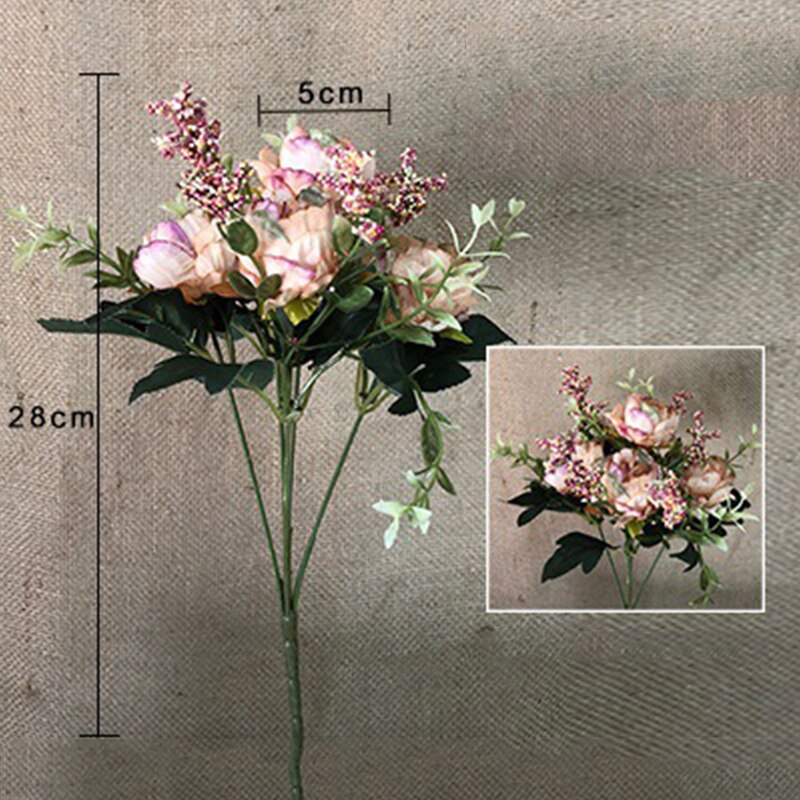 1Pc Kunstmatige Pioen Bloemen 32Cm Bloemen Boeket Decoratieve Nep Planten Voor Diy Wedding Festival Party Decoratie: E-1pc