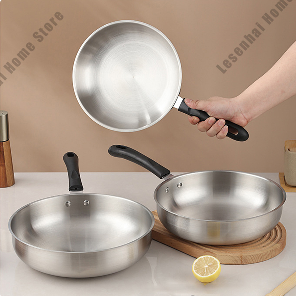 Rostfritt stål non-stick stekpanna hushåll tjock obelagd stekpanna gasspis induktionshäll universal platt bottenpanna