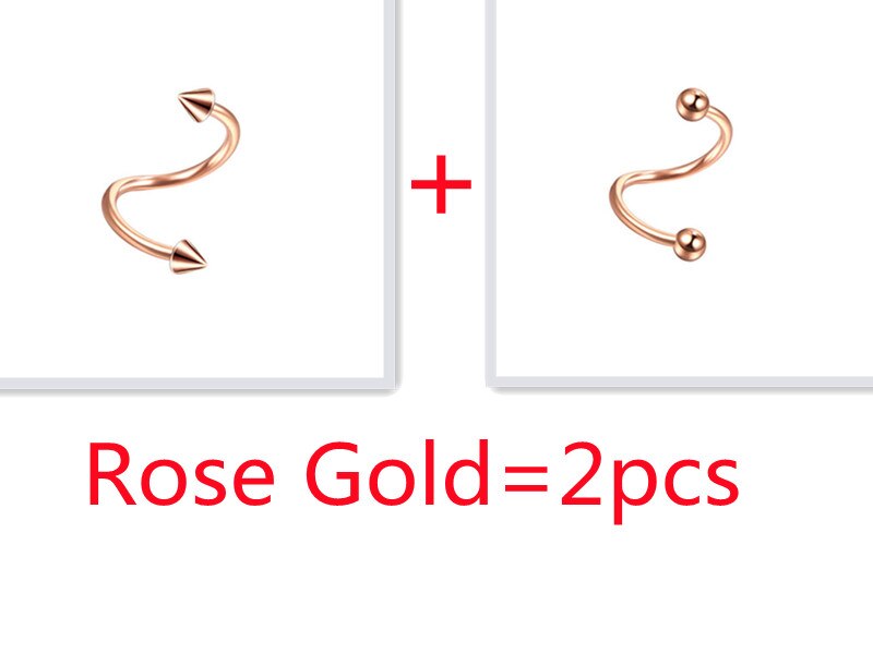 1/2 stücke S Form Nase Ring Edelstahl Bar Spirale Twister Tragus Ohr Piercing Helix Körper Schmuck Piercing ohr: rose gold-2pcs