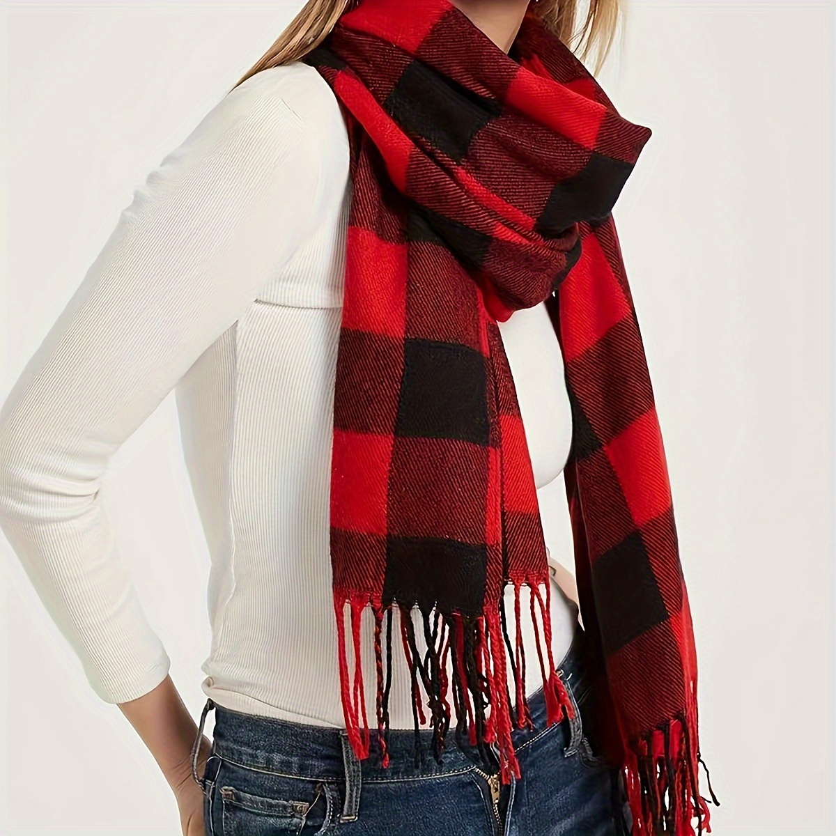 Bufanda a cuadros de Cachemira de imitación Unisex para mujer, chal suave y sólido para invierno, nueva envoltura, Bandana, Pashmina, borla, pañuelo grueso y cálido