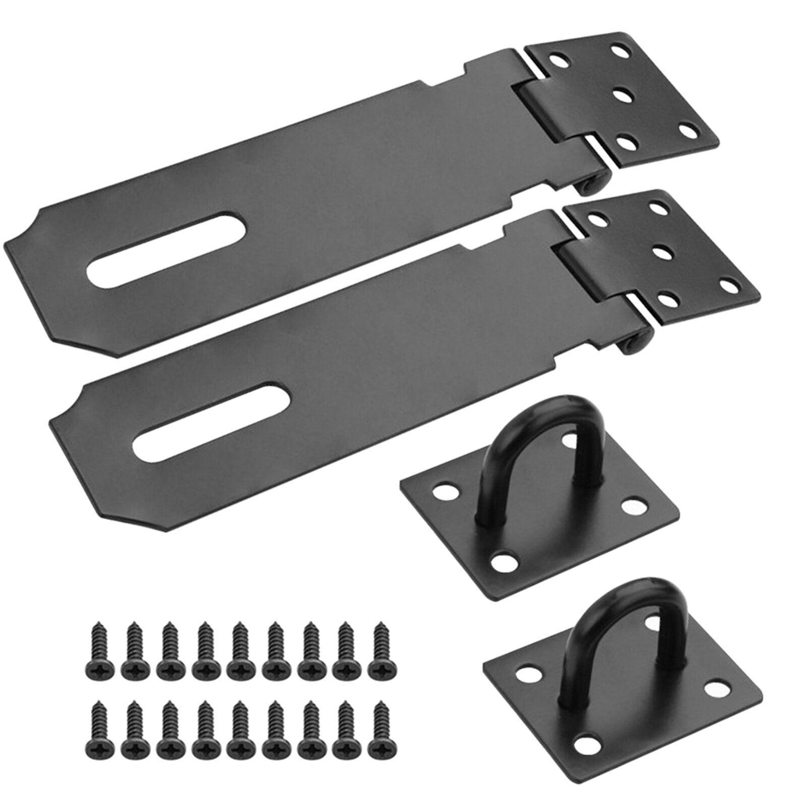 5inch Door Hasp Safety Hardware Durable Heavy Duty Stainless Steel Drawer Latch Lock Staple Window Padlock Clasp Easy Install: 2 Sets / Black