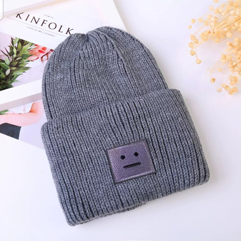Mössa höst vinter varm stickad mössa brittisk stil smiley head casual stickad mössa för kvinnor utomhus huvudbonader: 2