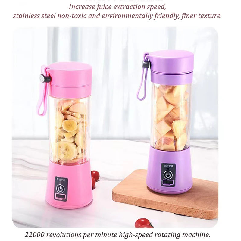 380Ml Mini Draagbare Mixer Milkshake Cup Mini Vruchtensap Cup Groentesap Machine Met Usb Opladen 6-Blade Mini Sap Mixer