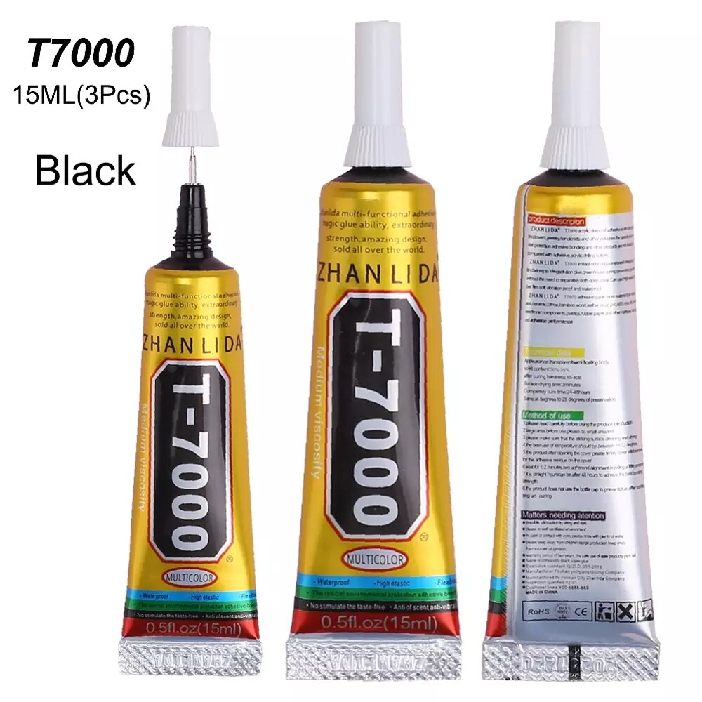 3Pcs 15Ml Super Mobiele Telefoon Screen Glas Lijm T7000 Display Reparatie Lijm B7000 Stof Textiel Sieraden Bead T9000 b6000 E8000: Black T7000 15ML 3Pc