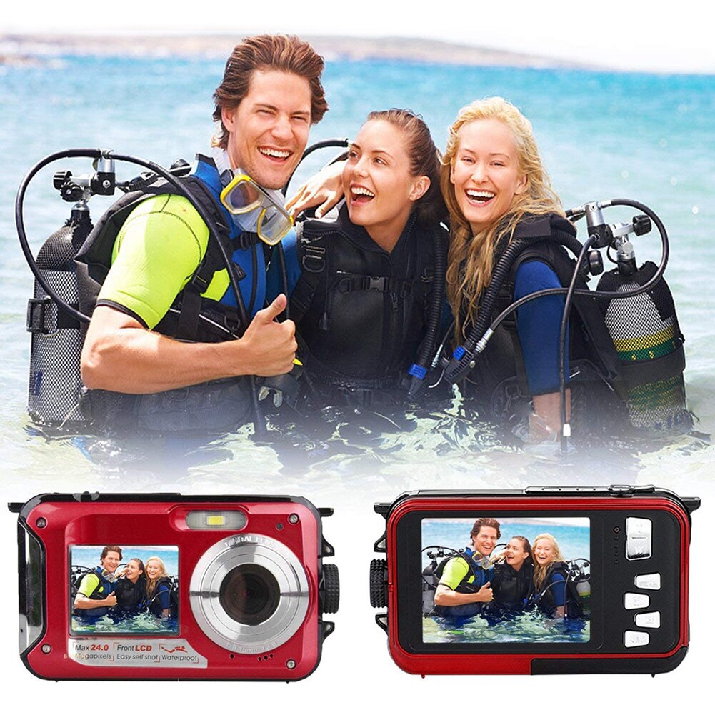 Waterproof Digital Camera 1080P HD 2.4MP Dual Screen Selfie Video Recorder for Swimming Underwater DV Recorder
