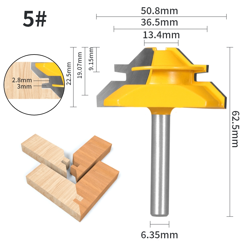 YUSUN 1 pieza 45 ° Broca enrutadora de inglete con bloqueo de grados, fresa para carpintería, herramientas de madera: > 32mm