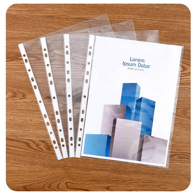 100PCS A4 Perforated File Folder 11 Holes Loose Leaf Documents Sheet Protector Inner Pocket School Film File Cover Office Supply