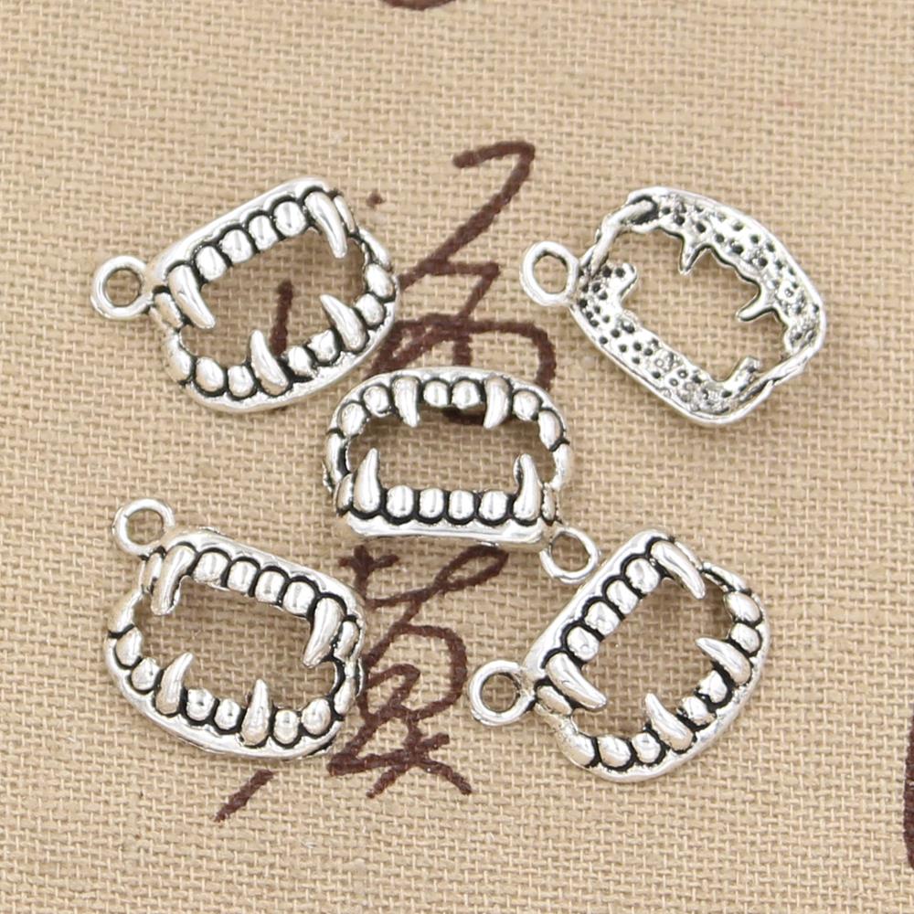30 stk charms vampyr dracula hugtænder tænder 17 x 12mm håndlavede vedhængsfremstilling, vintage tibetansk sølvfarve, gør-det-selv til armbåndshalskæde