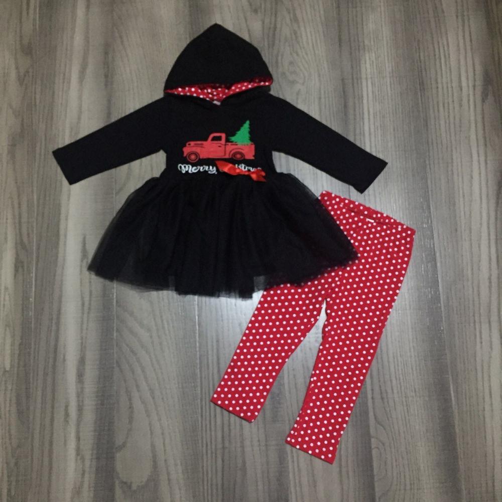 Baby meisjes kleding kinderen Kerst outfits boom truck zwarte jurk met rode broek meisjes boutique kleding