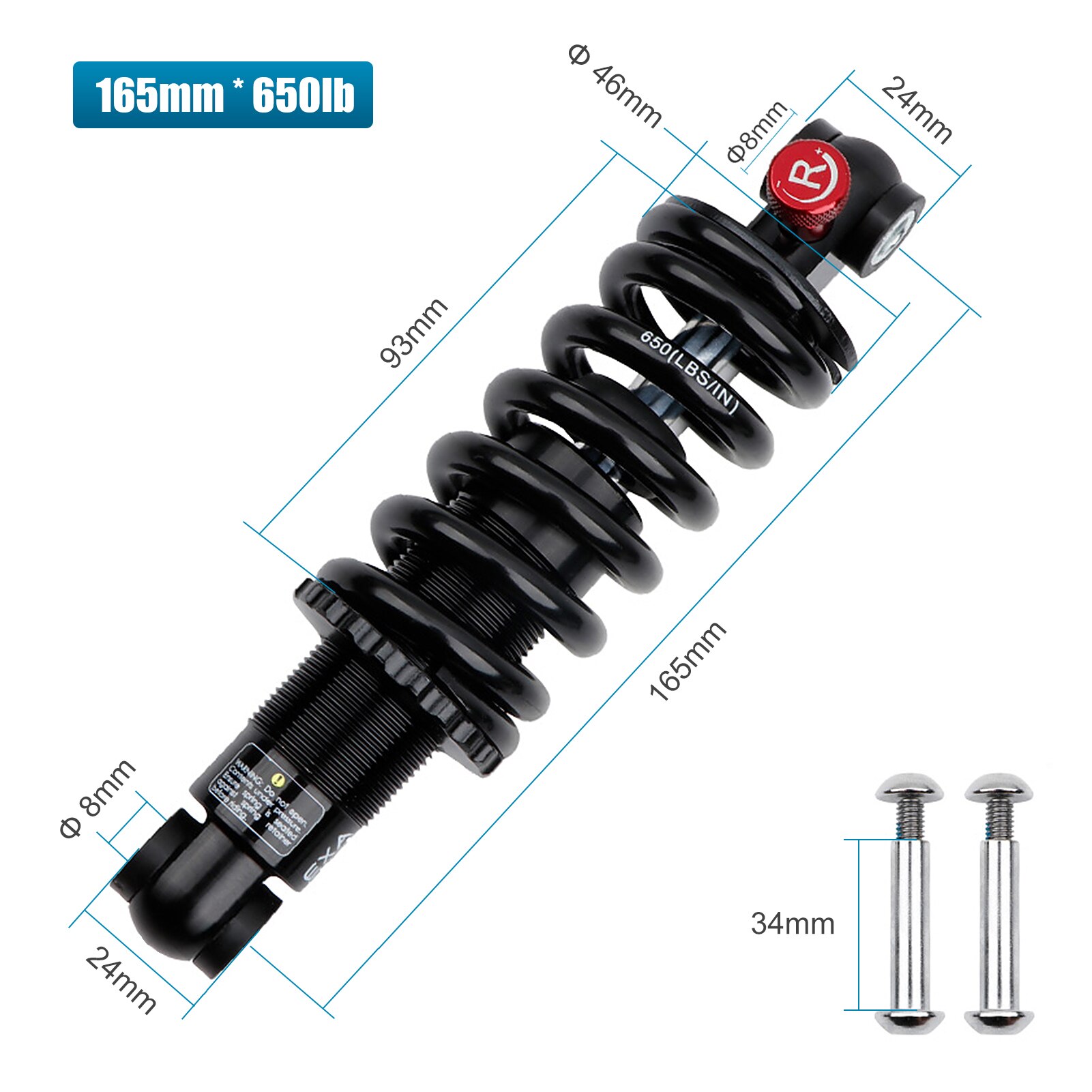 EXA Form Oil Pressure Spring Shock Damper Adjustable Suspension Spring Rebound Damping Shock Absorber 125/150/165/190mm: 165mm-650lbs