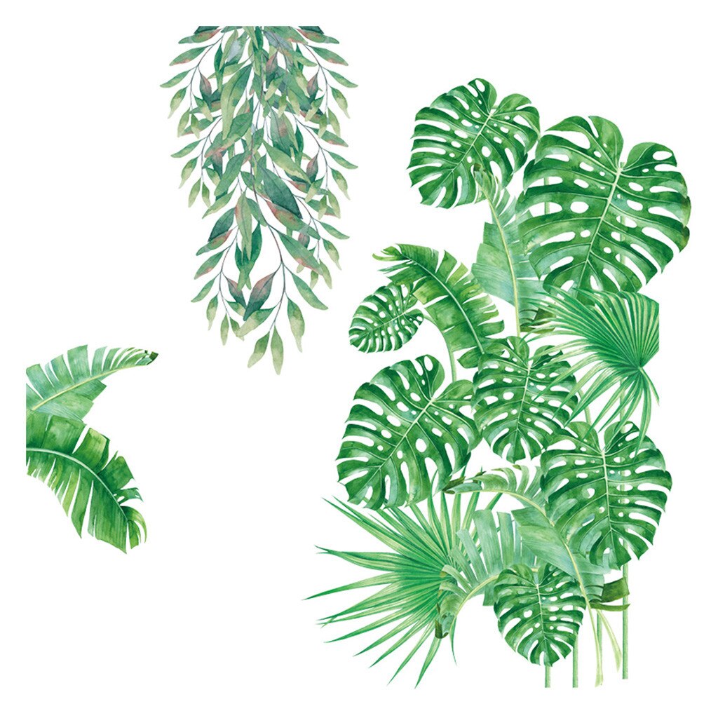 Green Leaves Wall Stickers for Home Bedroom Living Room Tropical Plants Wall Sticker Vinyl Wall Decals Door Murals Wallpaper#40