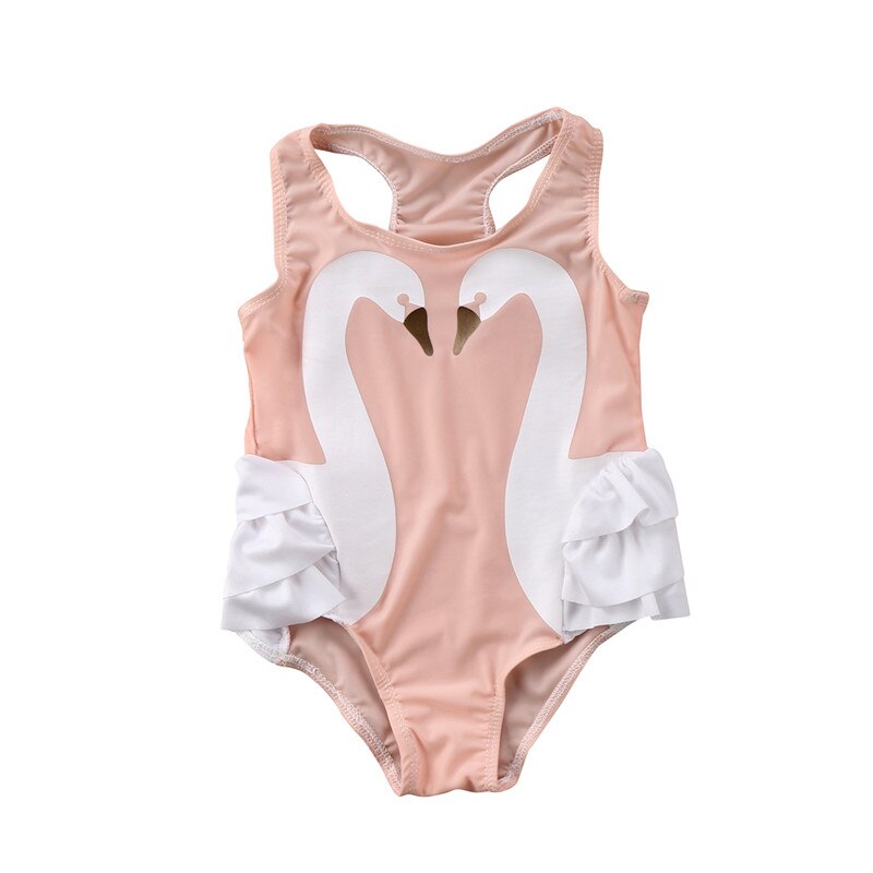 Piger badedragt baby badetøj børn badedragt søde børn monokini svane flamingoer strandtøj sommer top: 2 3t